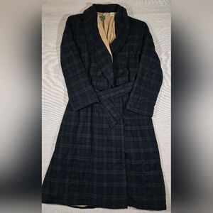 LL Bean Scotch Plaid Flannel Robe Sherpa Lined Mens XXXL Tall Black Watch